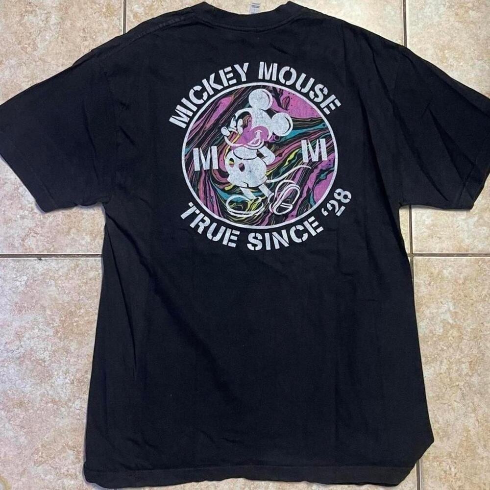 Mickey Mouse True Since '28 Graphic Print Black T‎ Shirt